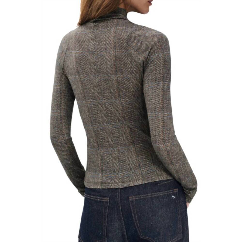 NEW RAG & BONE shawl plaid turtleneck tee in brown multi - Picture 4 of 4
